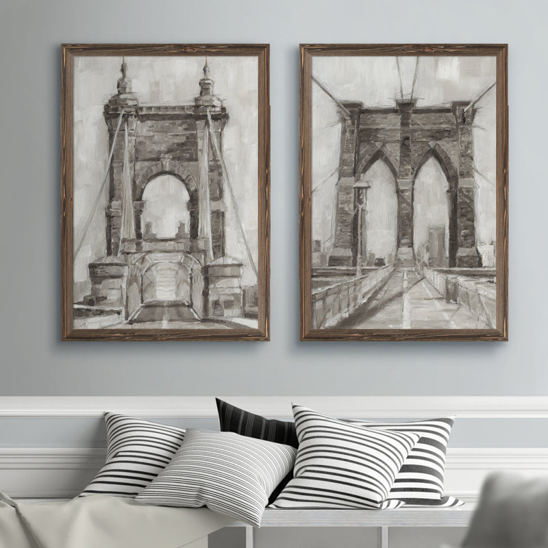 «Bridge Crossing I», ensemble de 2 reproductions d'art encadrées, H 24 po x l 18 po x P 1,25 po, Toile avec encadrement ébène