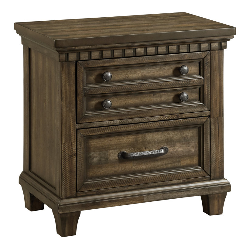 Millwood Pines Aleydis 2-Drawer Nightstand with USB, Charcoal