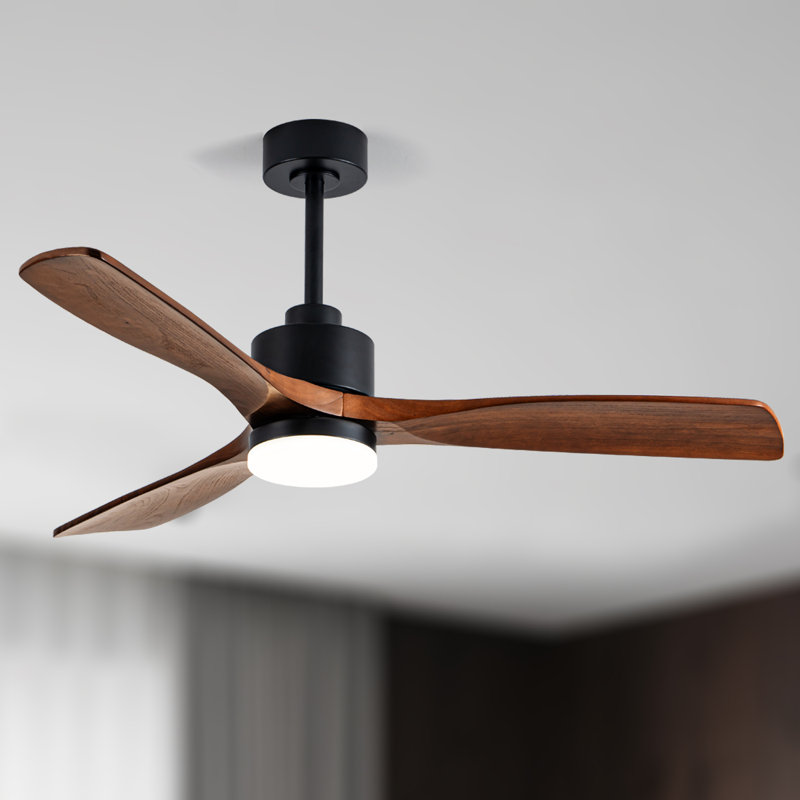 52 in. 3-Blade Wood Low Profile Standard Ceiling Fan with Integrated LED, Brushed Nickel, with Romote Control, Matte Black