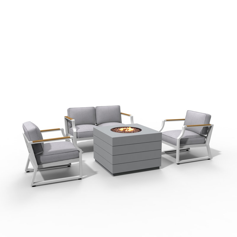 Ensemble de conversation en osier / rotin pour 4 personnes Rienaldo, Blanc