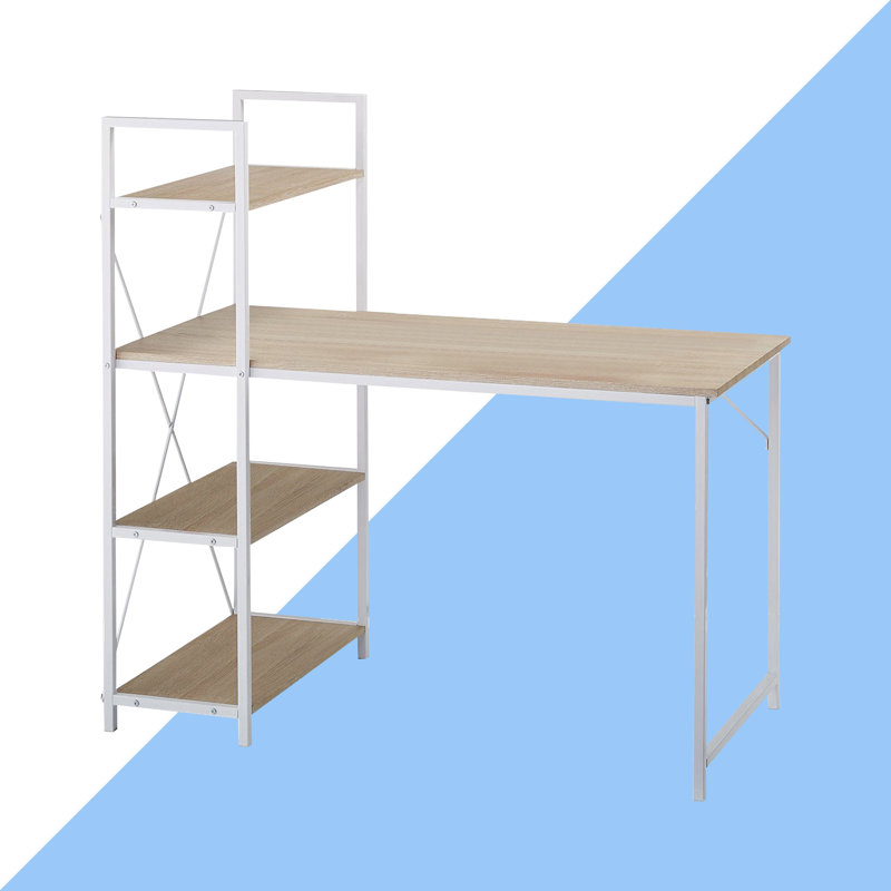 Javin Metal Base Writing Desk, Natural Wood Finish