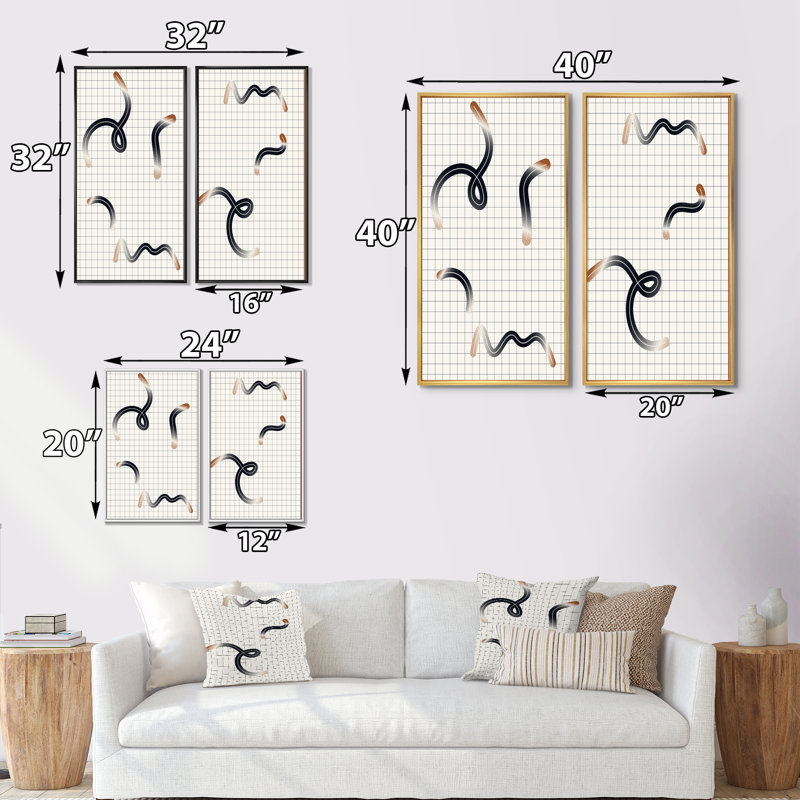 «Organic Doodles on Boho Grid I», ensemble de 2 impressions, H 20 po x l 24 po x P 1 po, Cadre blanc