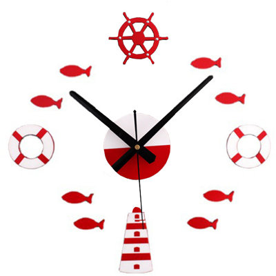 Mediterranean DIY 3D Wall Clock Home Wall Stickers Decoration Art Clock Red