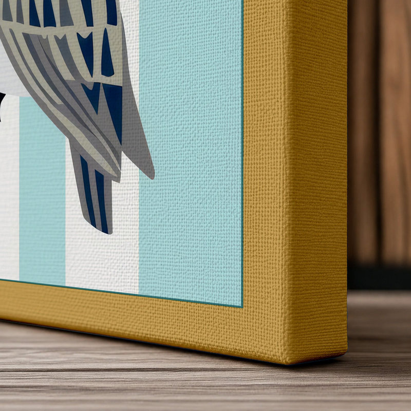 Striped Barn Owl Modern - Wrapped Canvas, 36x24 - 91.4 x 61.0 cm, Ochre Border