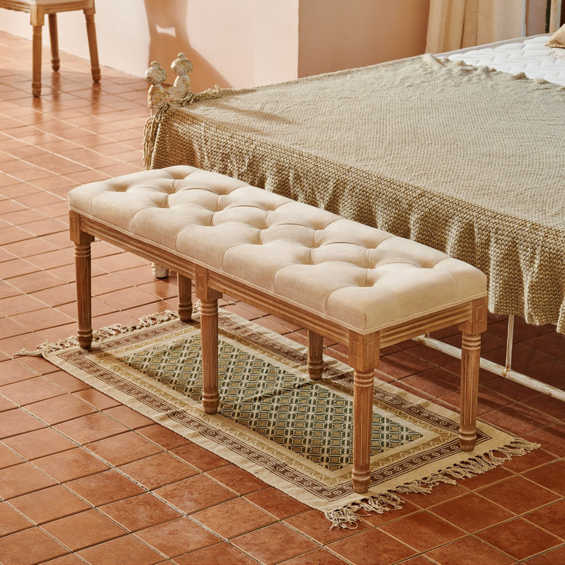 Esmantas Linen Blend Upholstered Bench, Beige