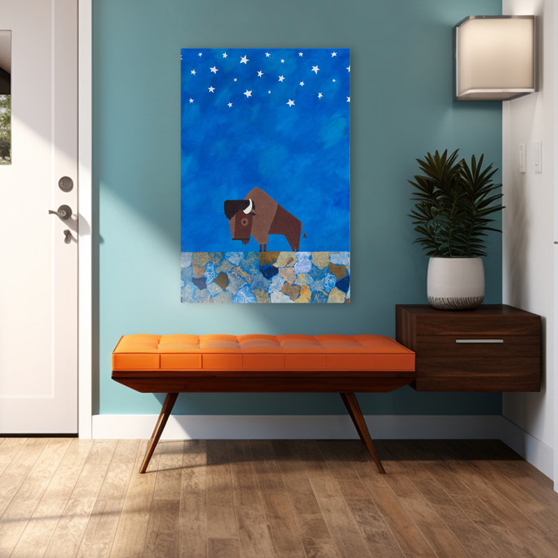 Bison sous les étoiles II - Animaux, faune, buffles (bisons), ensembles célestes, art, H 48 po x l 32 po