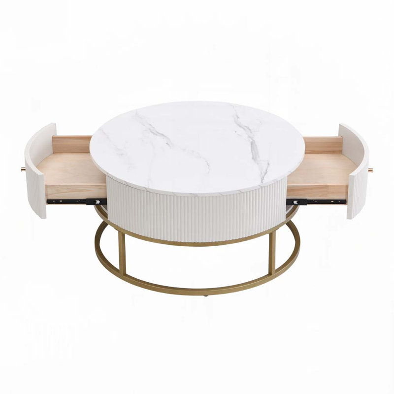 Table basse ronde avec tiroirs