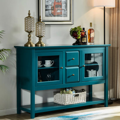Modern With Adjustable Shelves And Storage - Teal For Dining Room, Living Entryway Material 52" Sideboard Tempered Glass Door Shelf & Cabinet