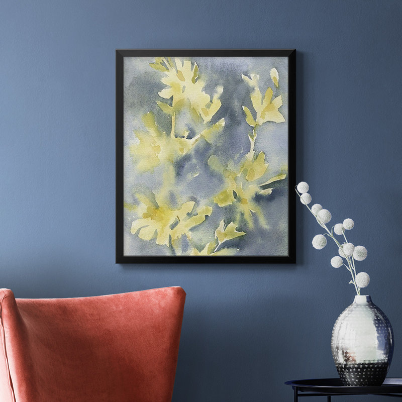 Toile encadrée de qualité supérieure Forsythia Blooms II - prête à être accrochée, H 24 po x l 20 po, Noir