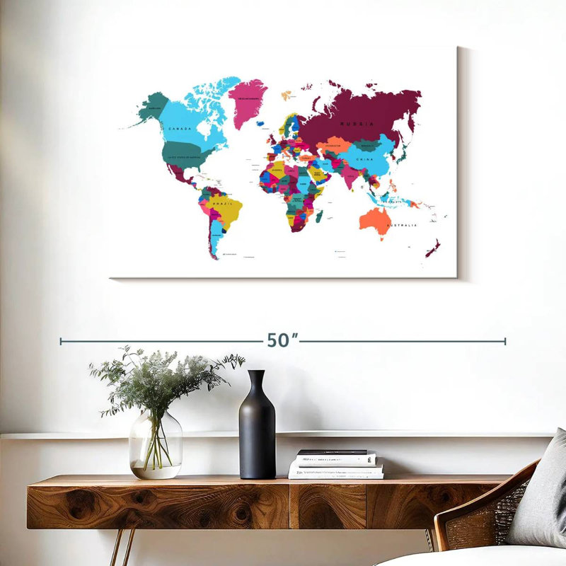 Carte du monde multicolore Aliaz, H 26 po x l 39 po