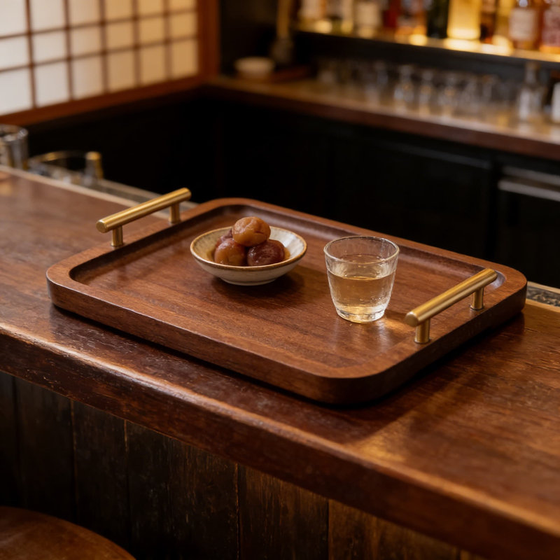 Bamboo Serving Tray With Gold Handles - Large Decorative Food Tray For Breakfast In Bed, Coffee Table, Dinner Party, Bar, Kitchen And Bedroom Organization