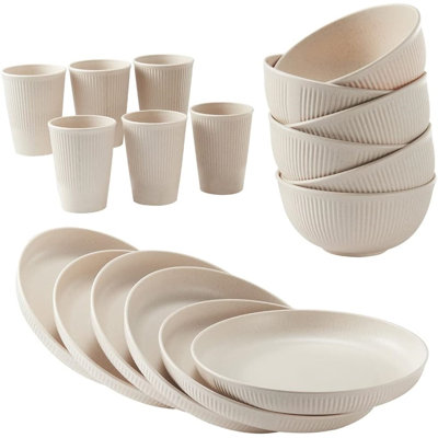 Royanne 18pcs Wheat Straw Dinnerware Sets Unbreakable Reusable Dinnerware Set