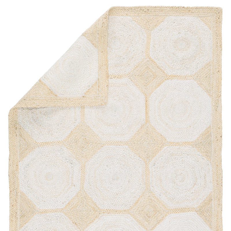 Natural Geometric Light Beige/ White Area Rug, Runner 2'6" x 9'