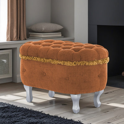 Banc de bout de lit orange tapissier en tissu orange de 29,5 po, rangement pour fenêtre, cadre en bois multi-usage
