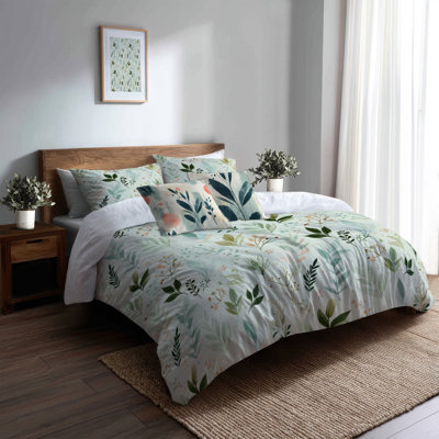 Ensemble de housse de couette moderne de 5 - Ensemble de literie et coussin décoratif Floral Calm Botanical Garden