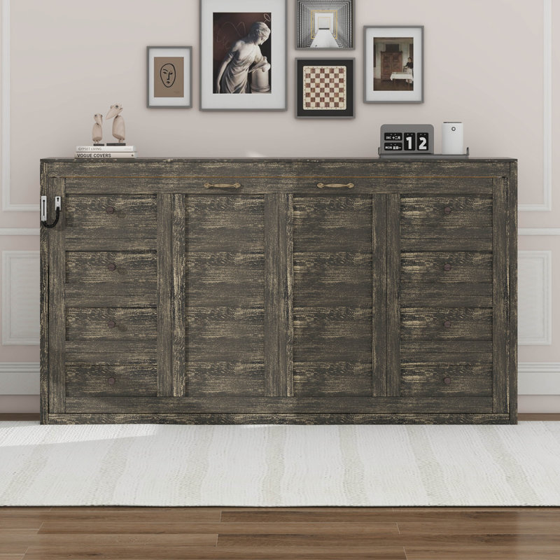 Lit simple escamotable, armoire murale avec lumière DEL, Marron