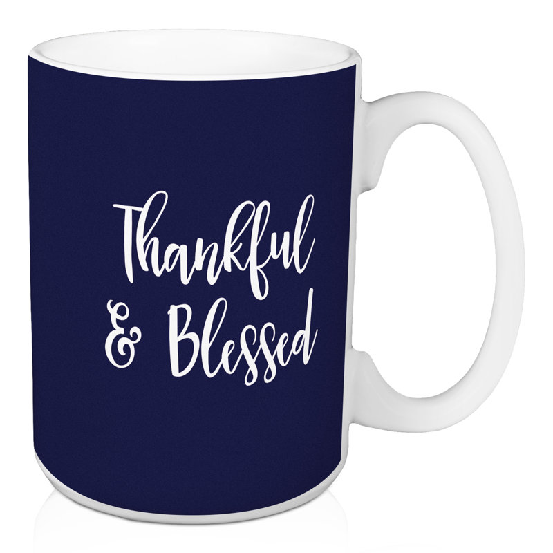 Grande tasse à café heureusement & béni Olivas, Bleu marine