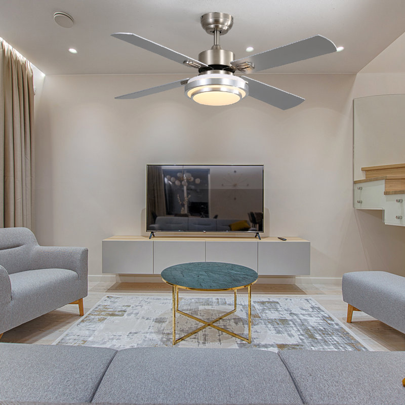 Ventilateur de plafond standard à 4 pales Blayten avec télécommande et ensemble d'éclairage inclus (FINXIN), Nickel brossé