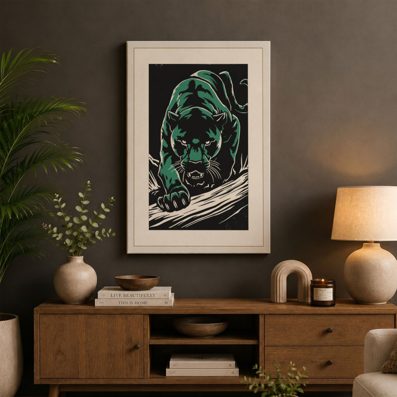 Green Bear Snarl Retro - Wrapped Canvas, 30x20 - 76.2 x 50.8 cm, Teal Border