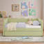 Lit de jour simple rembourré avec lit gigogne escamotable, ports de charge USB et Type-C, structure de canapé en tissu vichy avec support en lattes de bois pour la chambre à coucher, la chambre d'amis et le salon-831652506