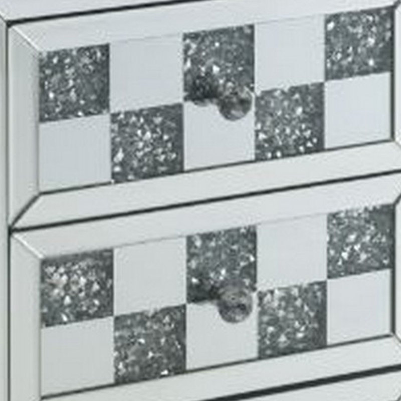 Luxurious Mirrored Glass and Faux Diamond 3-Drawer End Table