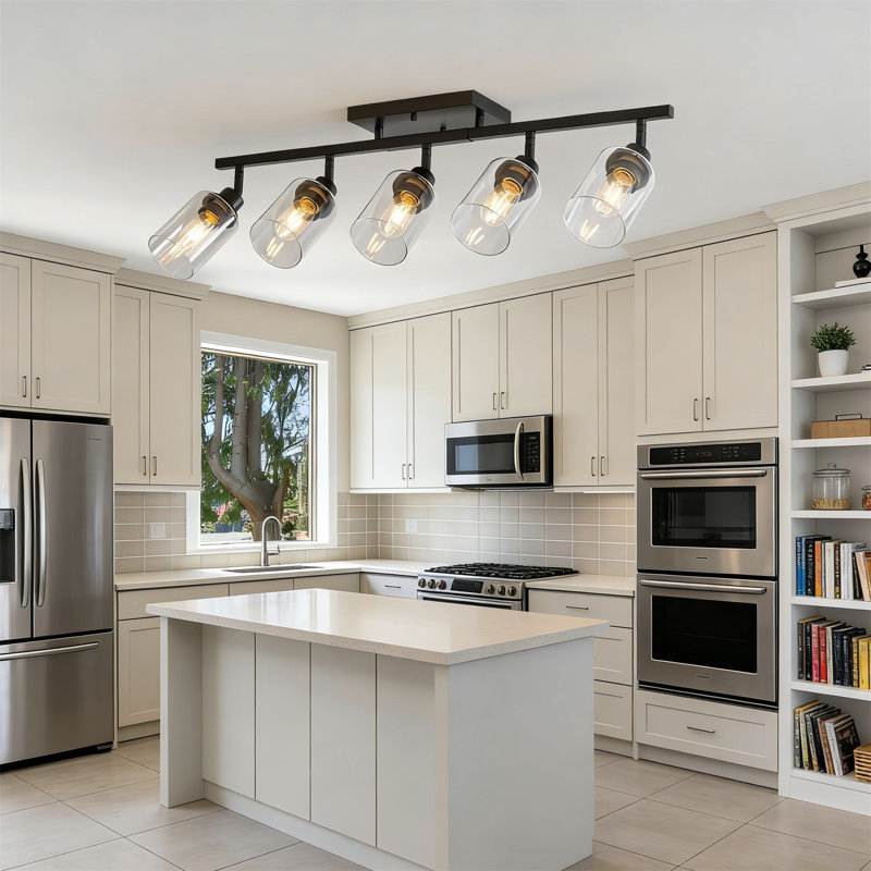 Adjustable Semi Flush Mount Ceiling Light with Clear Glass Shades, 5 Lights