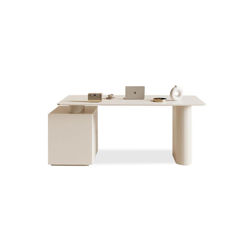 Bureau rectangulaire en pierre blanche + bois manufacturé + fer avec 3 tiroirs, H 29,53 po x l 55,12 po x P 31,5 po