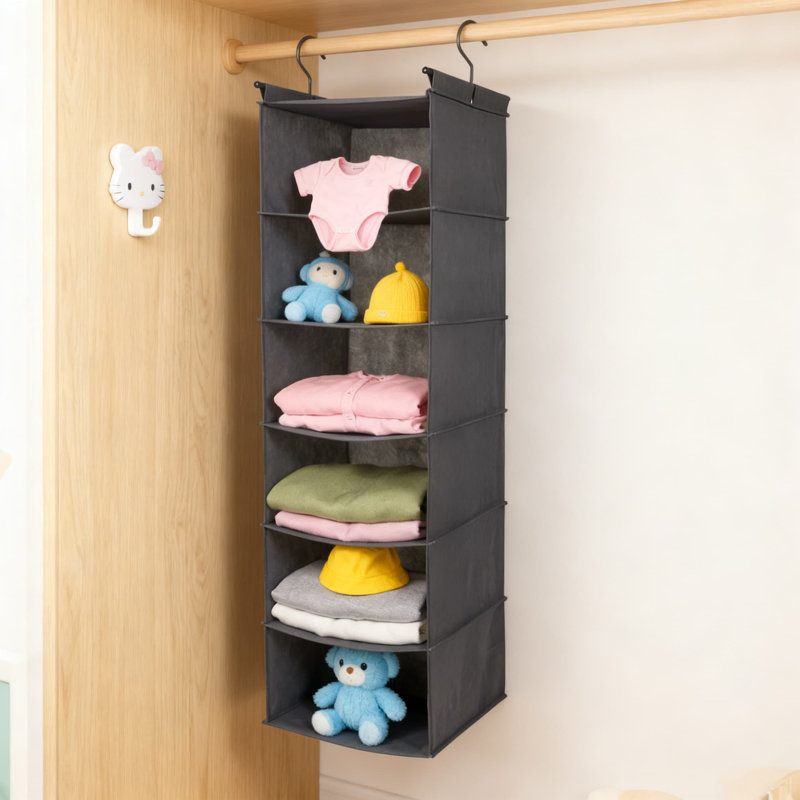 6-Tier Hanging Closet Organizer With Heavy-Duty Hooks, Foldable Storage Shelf For Maximizing Vertical Space