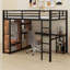 Structure de lit mezzanine avec garde-robe, bureau et tablettes de rangement