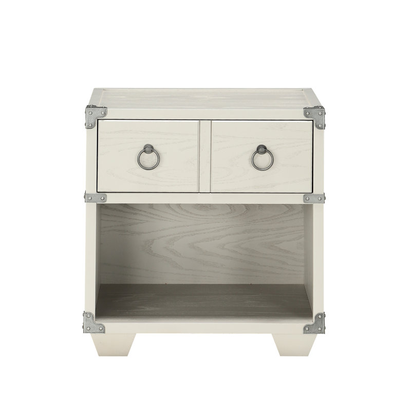 Table de chevet lisse à tiroir gris avec quincaillerie élégante et finition en bois pour les détails de l'espace de vie