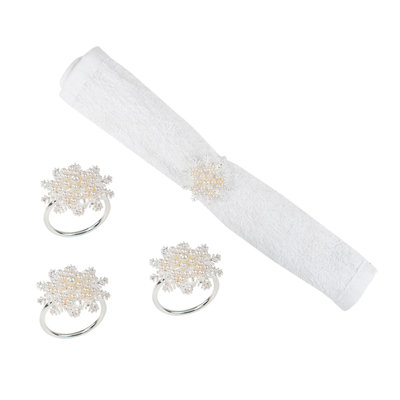 Ensemble de 4 serviettes décoratives en forme de flocon de neige Pearl