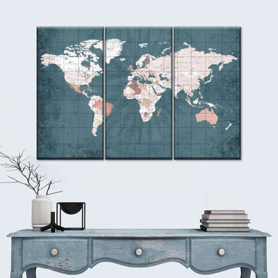 " Steel Blue World Map " by Globetrotter Studio 3 - Pieces