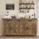 Grande armoire-buffet 61,02 po avec 3 tiroirs et 4 portes de grange, bahuts et buffets avec rangement, bar à vin pour cuisine, salle à manger, brun miel