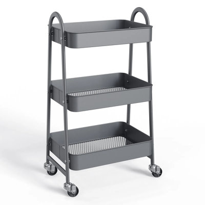 Mobile Storage Cart With Locking Casters - Metal Rolling Utility Rray With Ventilated Mesh Baskets For Kitchen, Bathroom, Office & Home Organization