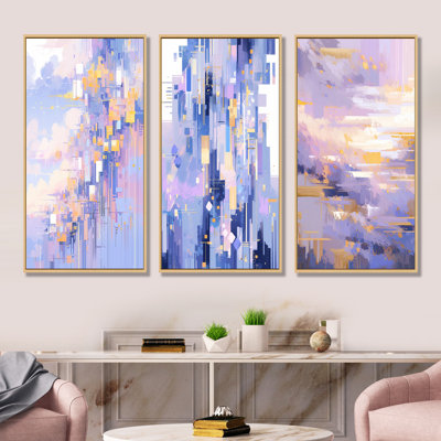 «Contemporary Lavender Bold Illumination - Ensemble de 4 décorations murales géométriques abstraites