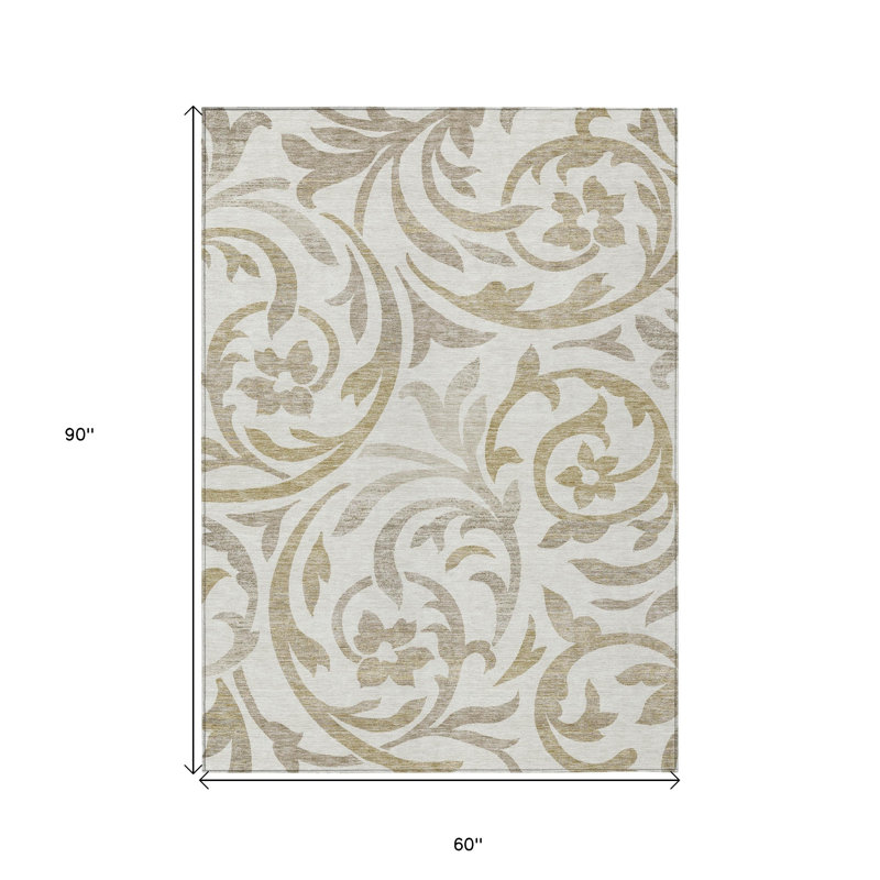 Tapis extérieur lavable floral beige et taupe 5 pi x 8 pi ivoire