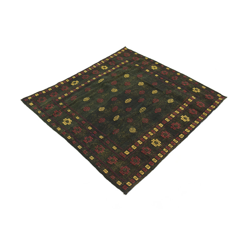 Tapis de zone one-of-kind à la main-noué la new age green/jaune/rouge 4 pi 3 po x 4 pi, en laine de 5 po Earley