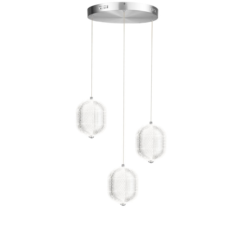 Luminaire suspendu 3 lumières DEL Peri, Chrome poli