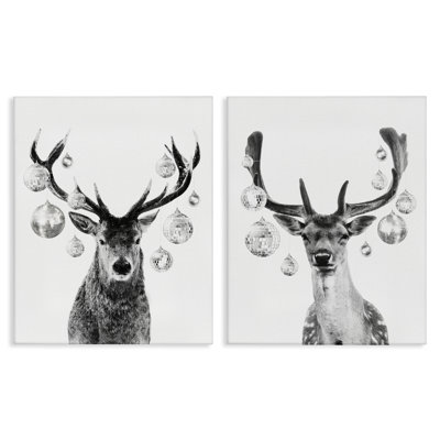 «Black and White Disco Deer», ensemble de 2 toiles murales par Victoria Barnes