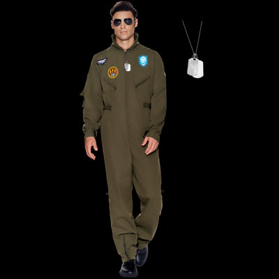Men’s Fighter Pilot Jumpsuit Adult, Pilot Costume Men with Accessory for Halloween L