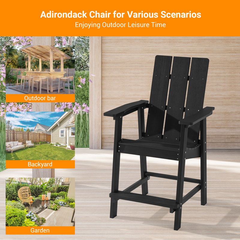 Chaise Adirondack en plastique / résine surdimensionnée en plastique / résistant aux intempéries, Noir