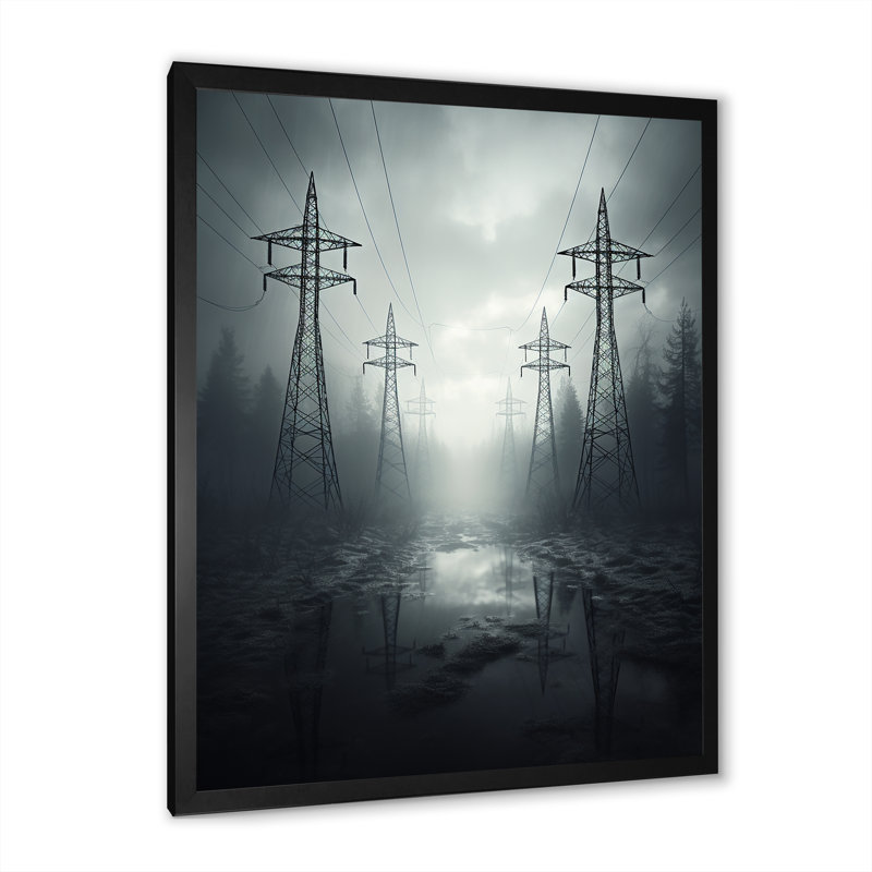 «Silver Streaks Power Lines», impression sur toile, Cadre photo noir, H 40 po x l 30 po x P 1,5 po