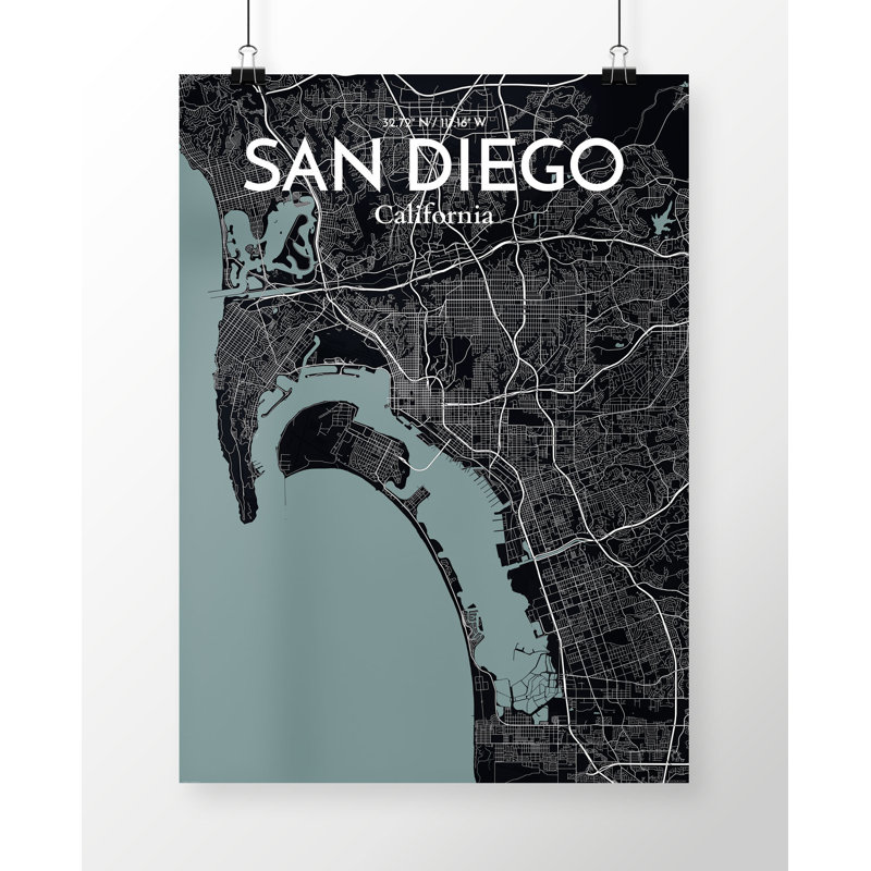 San Diego City Map 1 Piece Wall Art, 91.4cm H x 61cm W x 0.13cm D