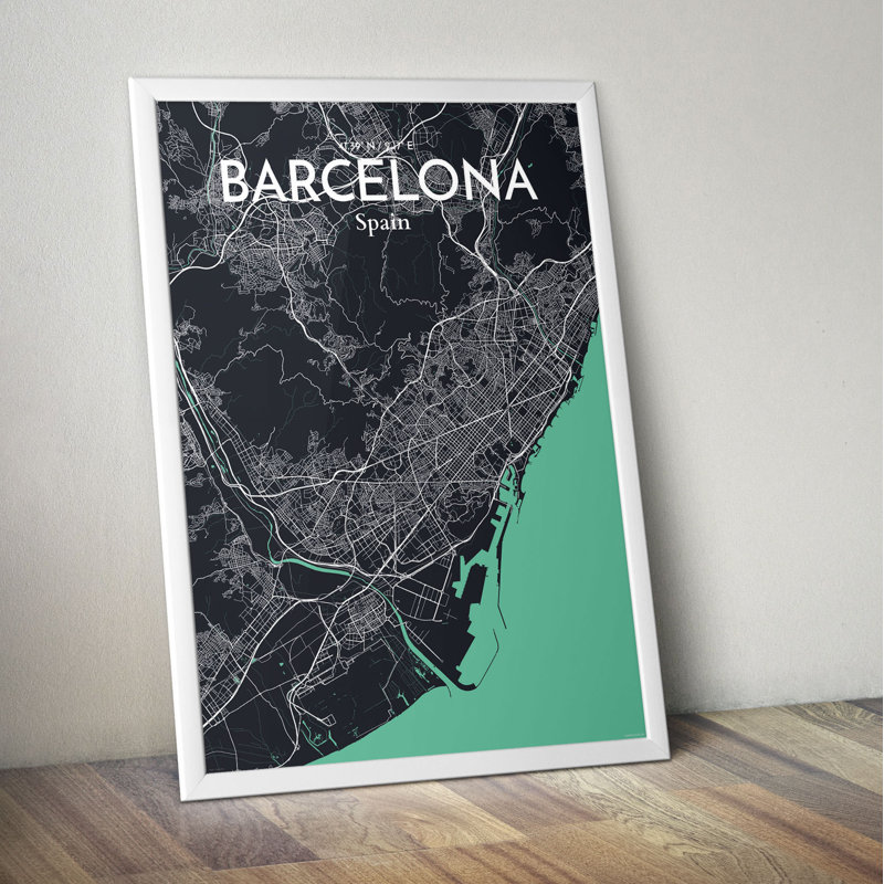 Barcelona City Map 1 Piece Wall Art, 70cm H x 50cm W x 0.13cm D