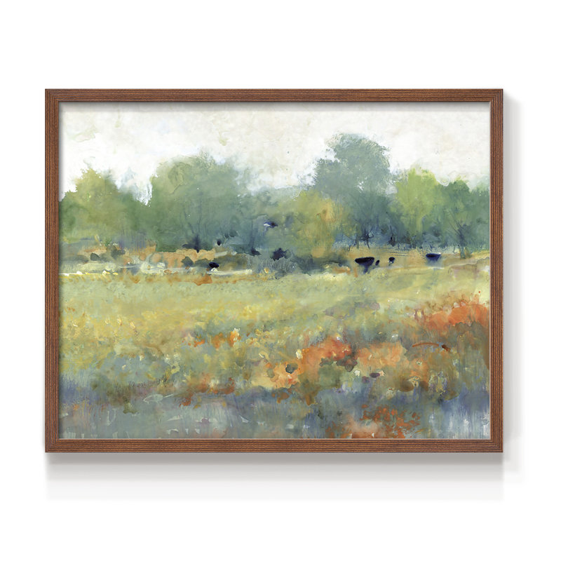 Paysage champêtre II - reproduction encadrée - réaménageable, Noyer, H 11 po x l 14 po