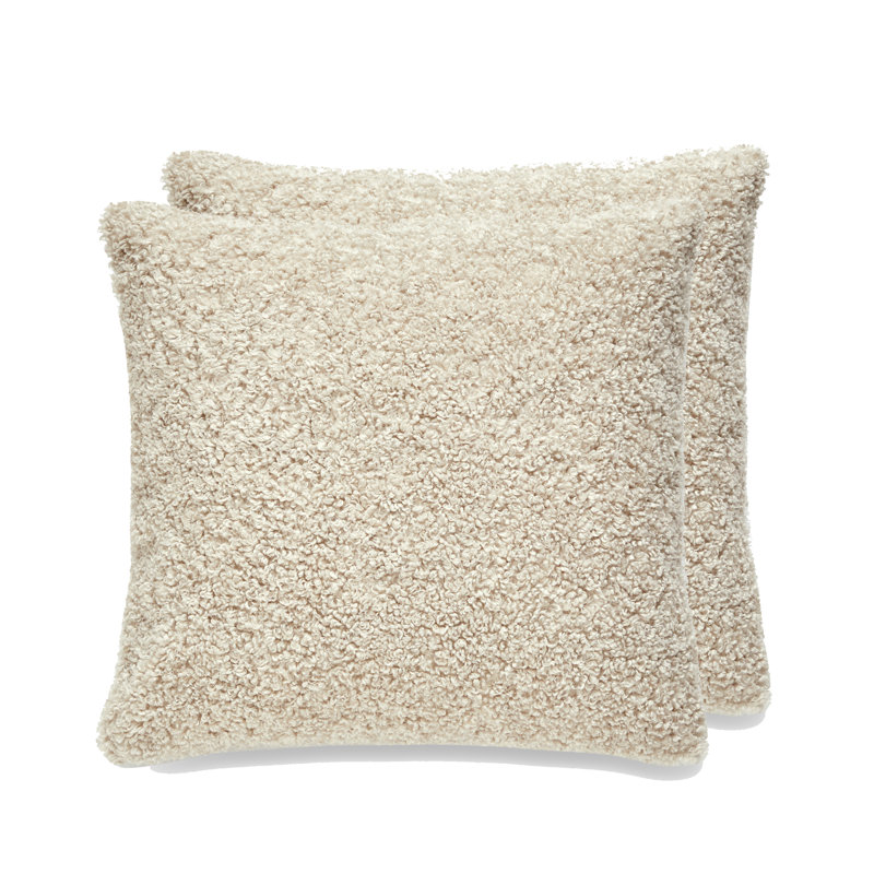FRENCH BOUCLE Solid Colour Reversible Throw Pillow, Feather, Beige