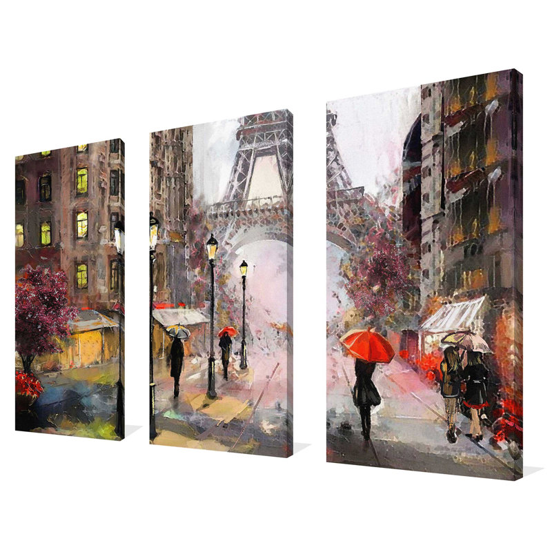 Paris - ensemble de 3 reproductions d'art sur toile tendue, H 32 po x l 48 po x P 0,75 po