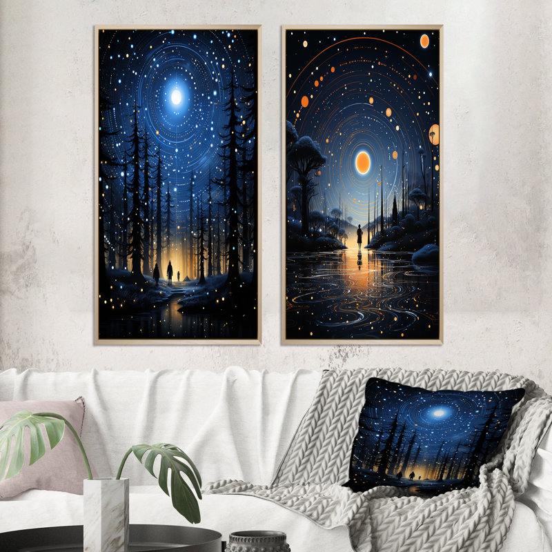 «Native Art Blue Celestial Guardians», 2 pièces, H 24 po x l 20 po, Encadrement brun