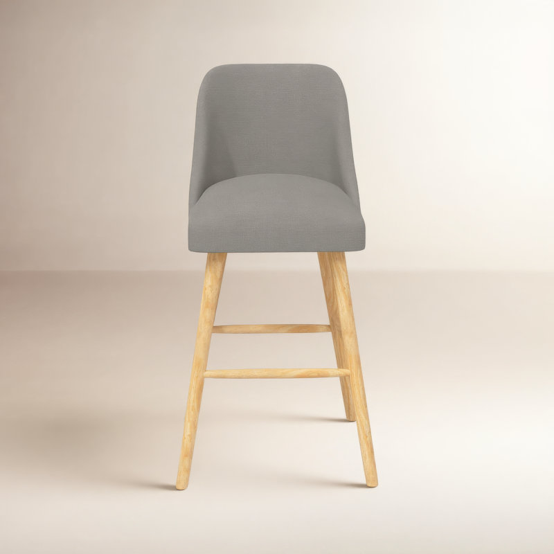 Tabouret Gallie, Tabouret de bar (siège d'une hauteur de 31 po), Bois naturel, Lin classique gris