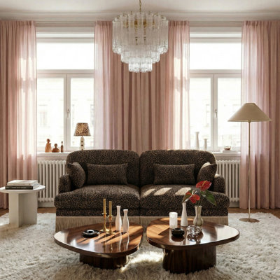 Causeuse modulaire en chenille 69 po à 2 places avec imprimé léopard, canapé rembourré moelleux moelleux avec garnitures à pampilles, dossier ergonomique et mousse haute densité, canapé modulaire indépendant à assemblage facile pour le salon, un appartement
